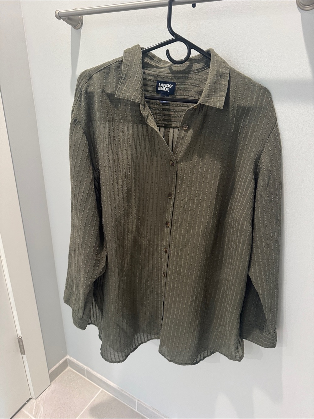 Lands' End Rich Olive Button-Front Long Sleeve beach coverup